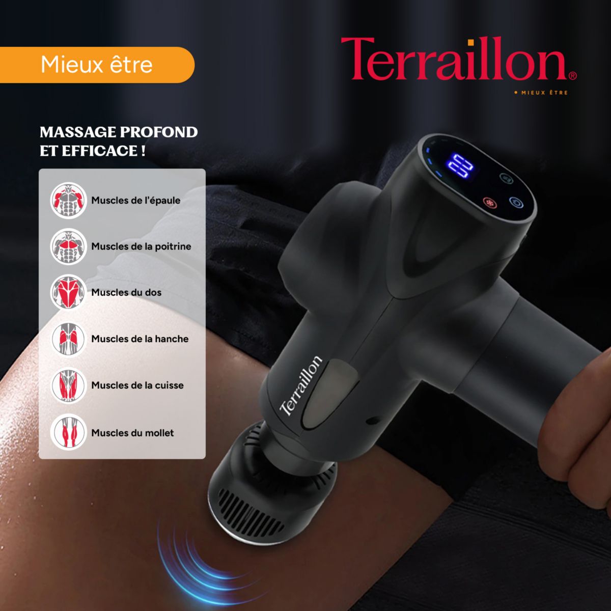Pistolet de massage de massage Expert chaud & froid noir, TERRAILLON