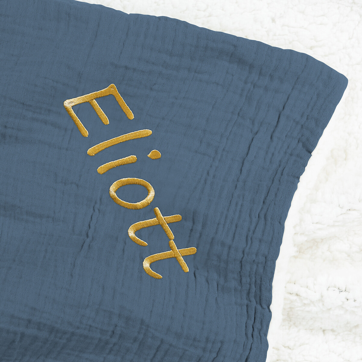 Couverture bébé gaze coton personnalisé Kumla bleu prusse, LA REDOUTE INTERIEURS
