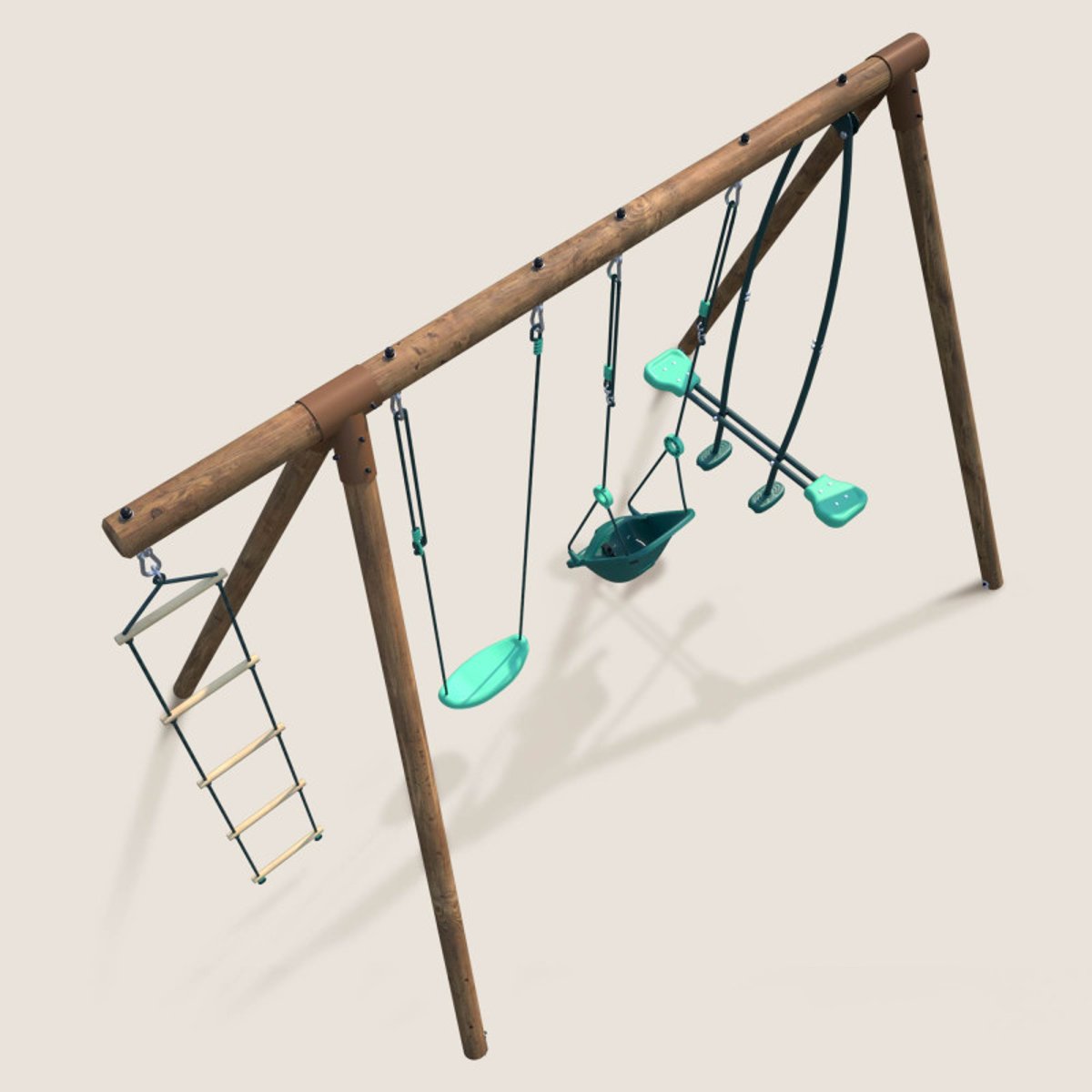 Portique en bois rond 4 agrès SUZON marron, SOULET