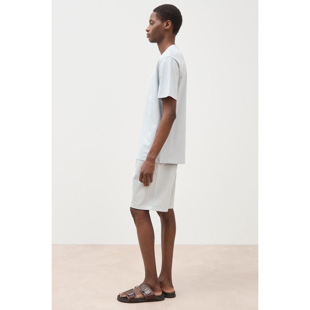 T-shirt ample en coton manches courtes gris clair, BONOBO