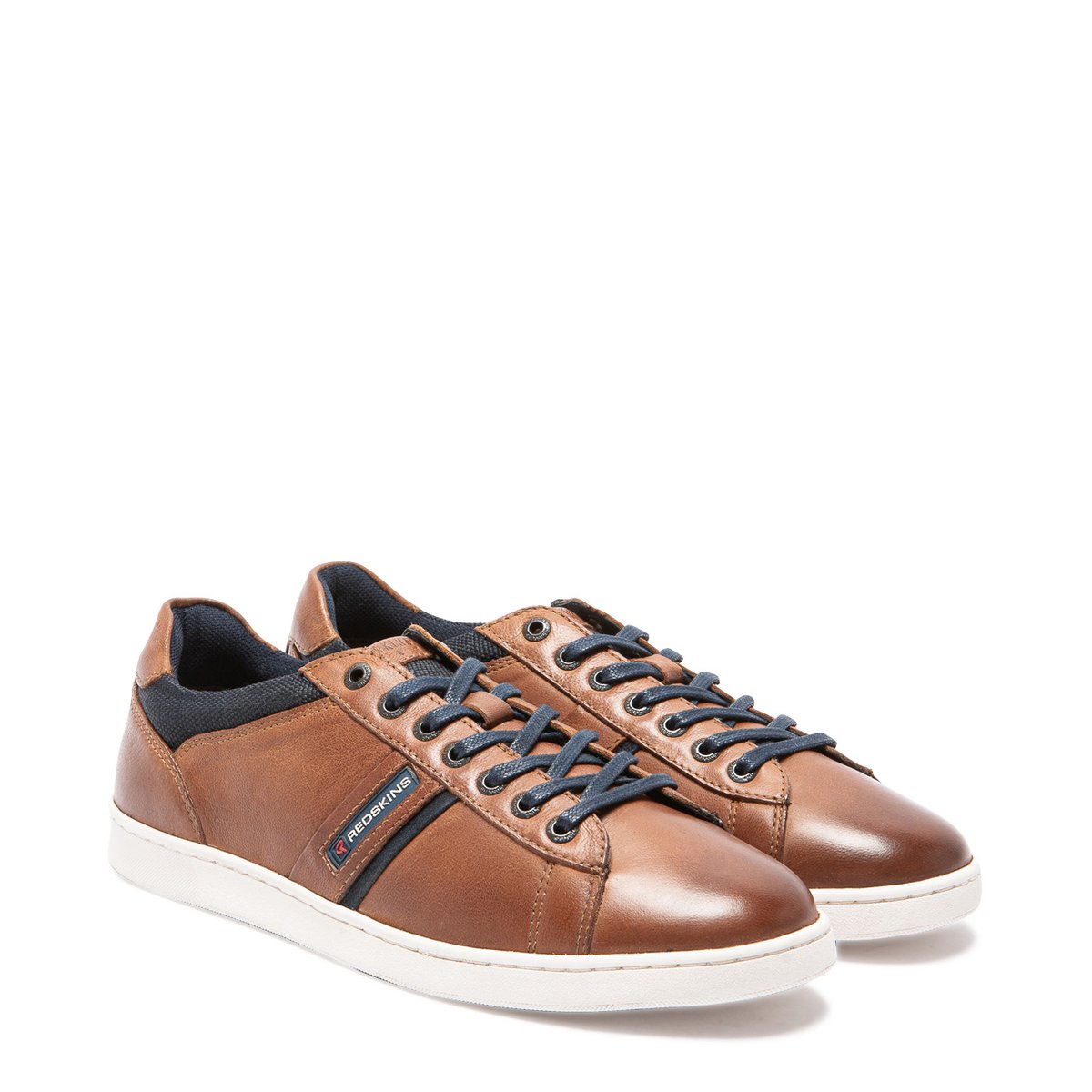 Baskets 90% cuir chèvre DIPLOMATE cognac+marine, REDSKINS