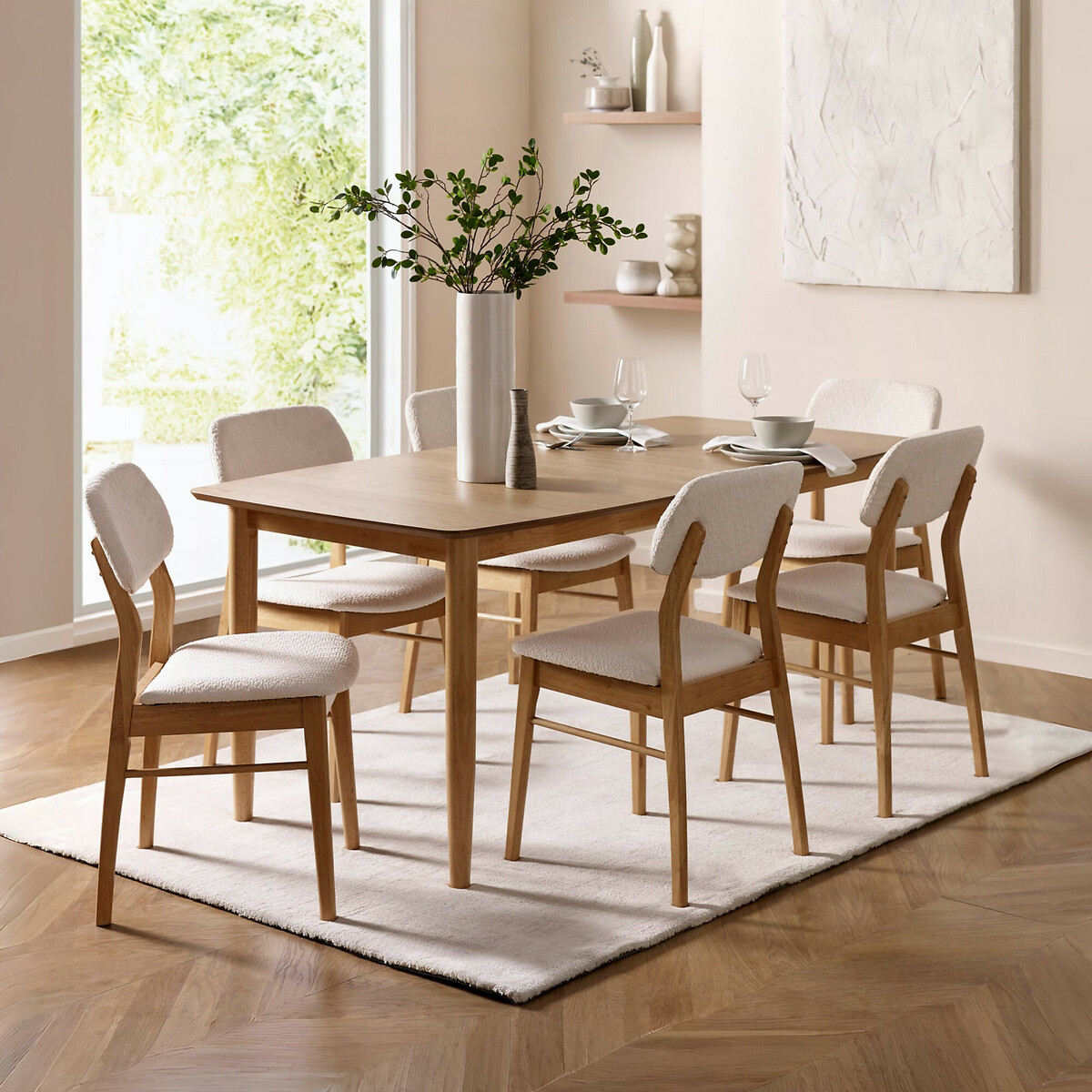 Thalía Oak & Boucle Upholstered Dining Chairs (Set of 2) wood/white, SO'HOME