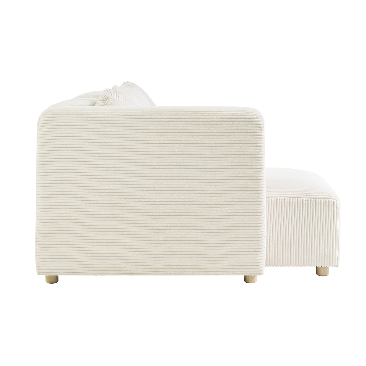 Canapé d'angle gauche 3 places en tissu velours côtelé beige et bois clair HARLEM beige, MILIBOO