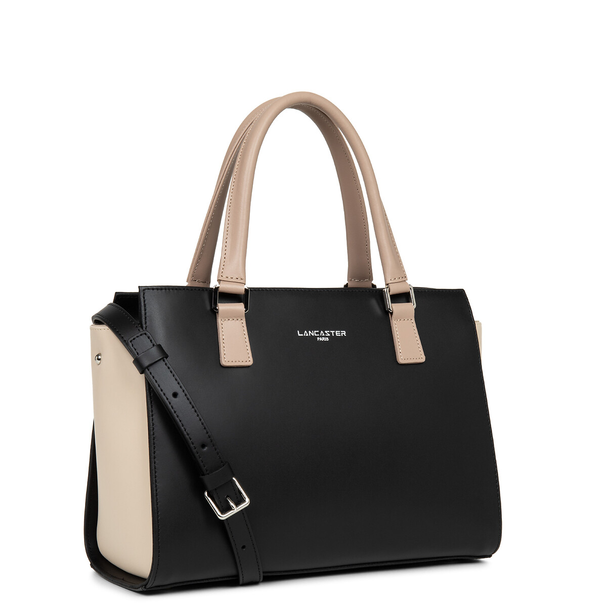 Petit sac cabas à main CONSTANCE noir/nude, LANCASTER