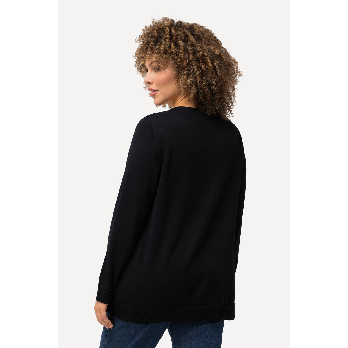 Pull V, maille fine, manches longues marine, ULLA POPKEN