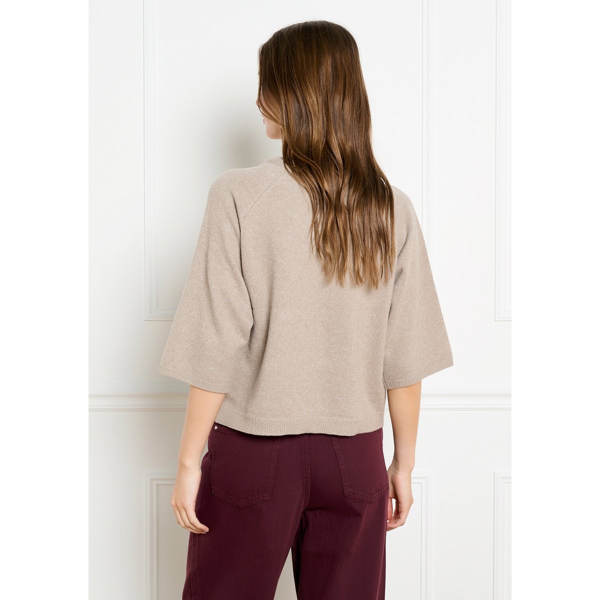 Pull raglan à manches 3/4 taupe, LOLALIZA