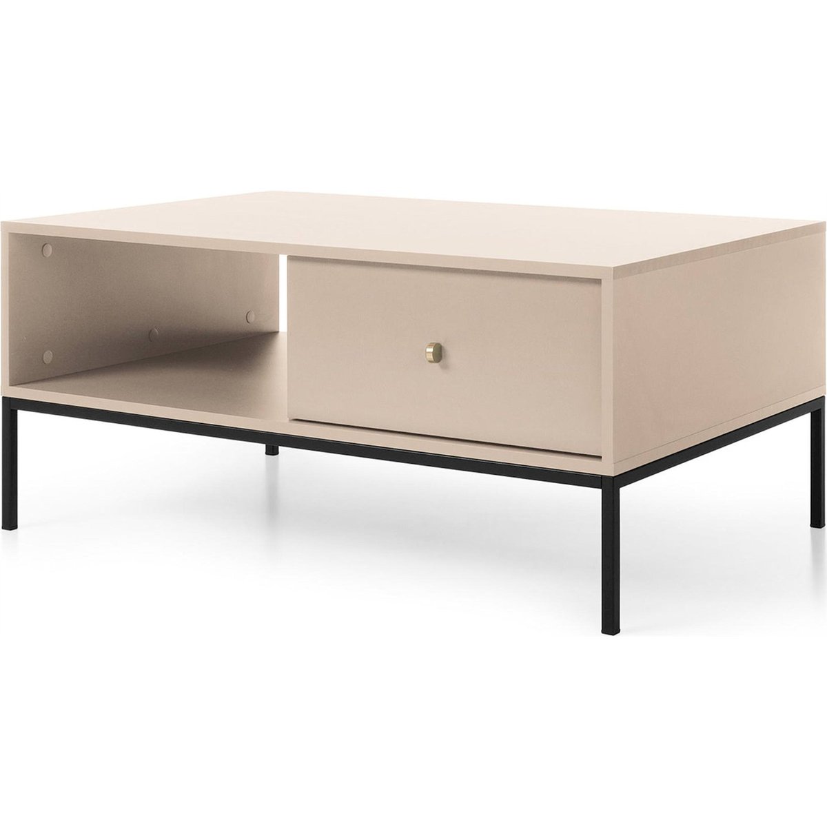 Table basse vintage MONNE tiroir et niche beige, RECOLLECTION