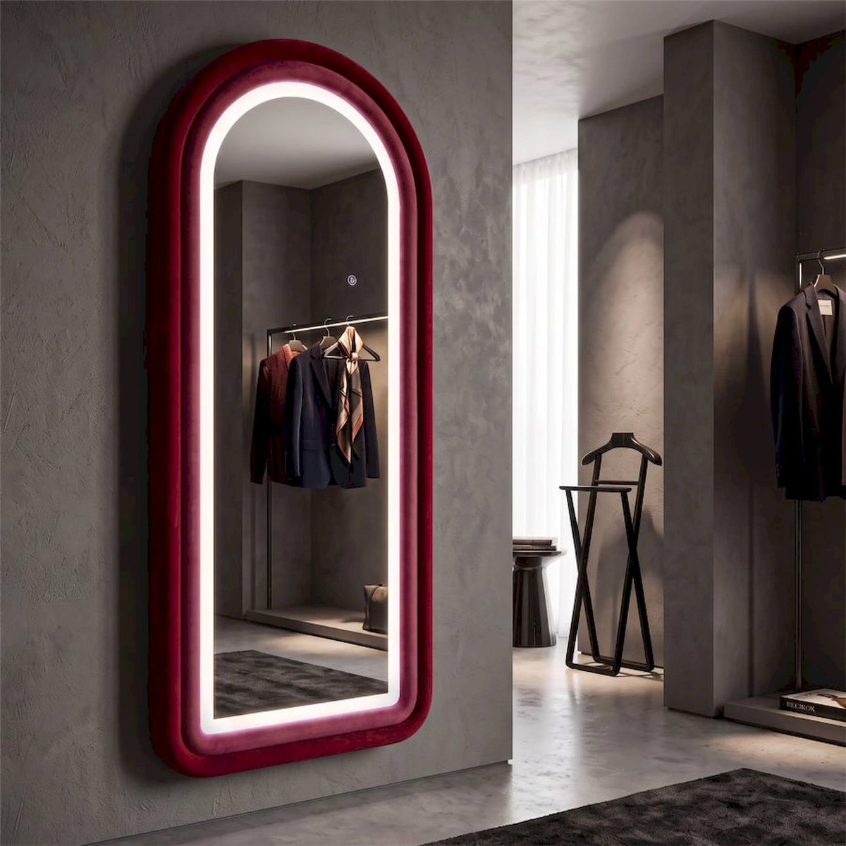 Miroir mural arche à LED cadre velours MODERN rose et violet, RECOLLECTION