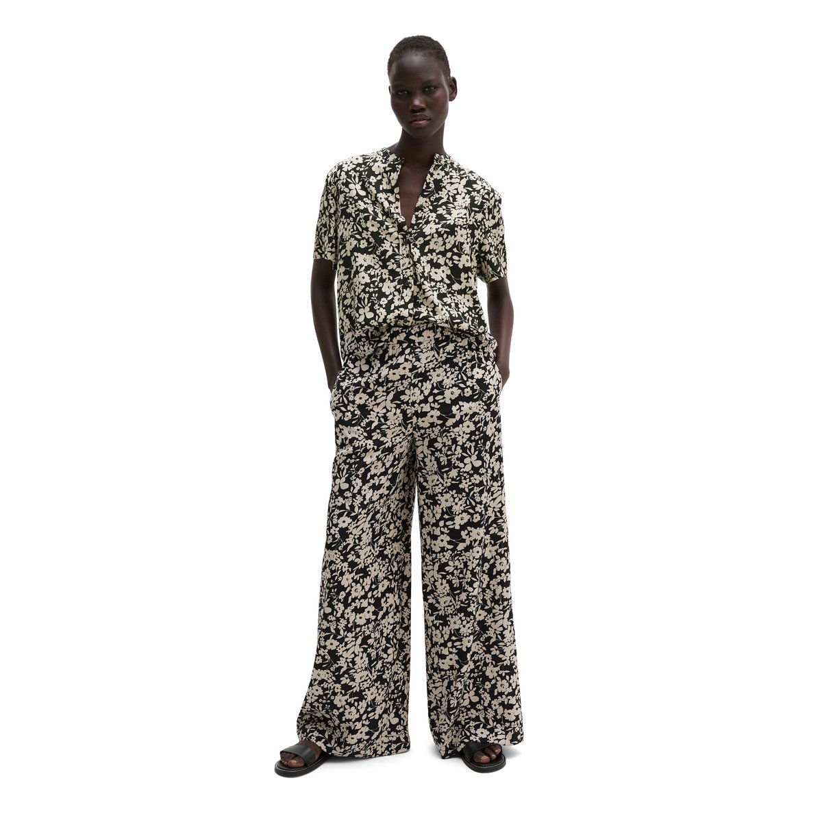 Chemisier regular en sergé de viscose imprimé noir, MARC O'POLO