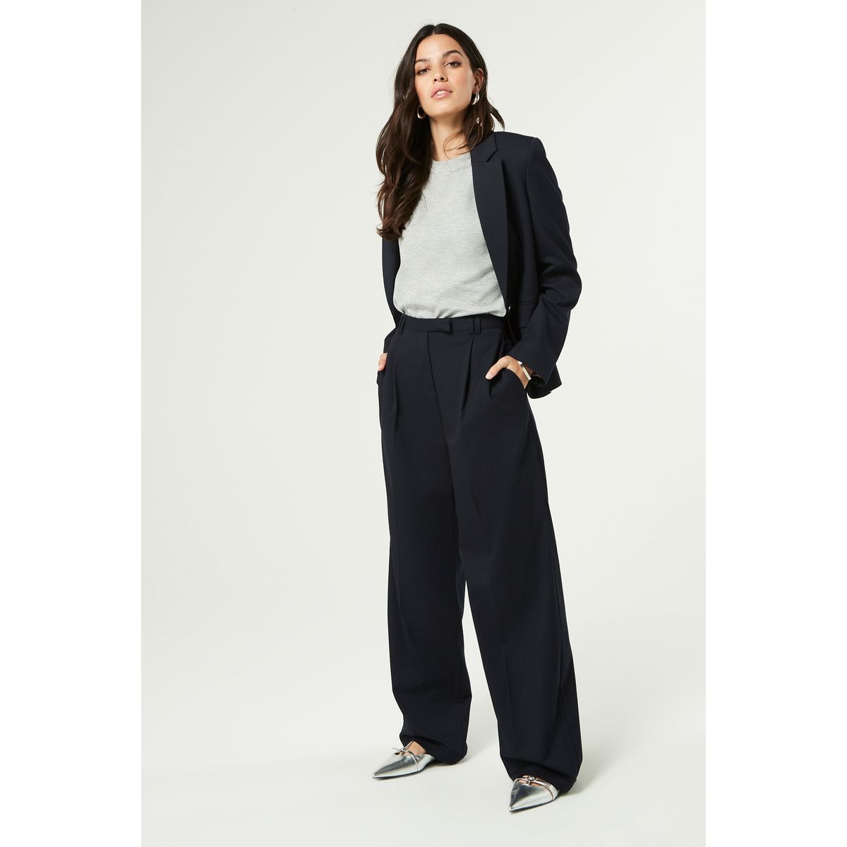 Pantalon large ajusté bleu marine, NEXT