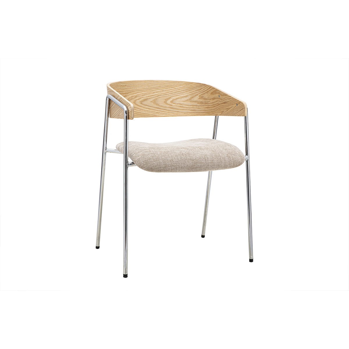 Chaises en tissu effet velours texturé taupe, bois clair et métal chromé (lot de 2) FANELY taupe, MILIBOO