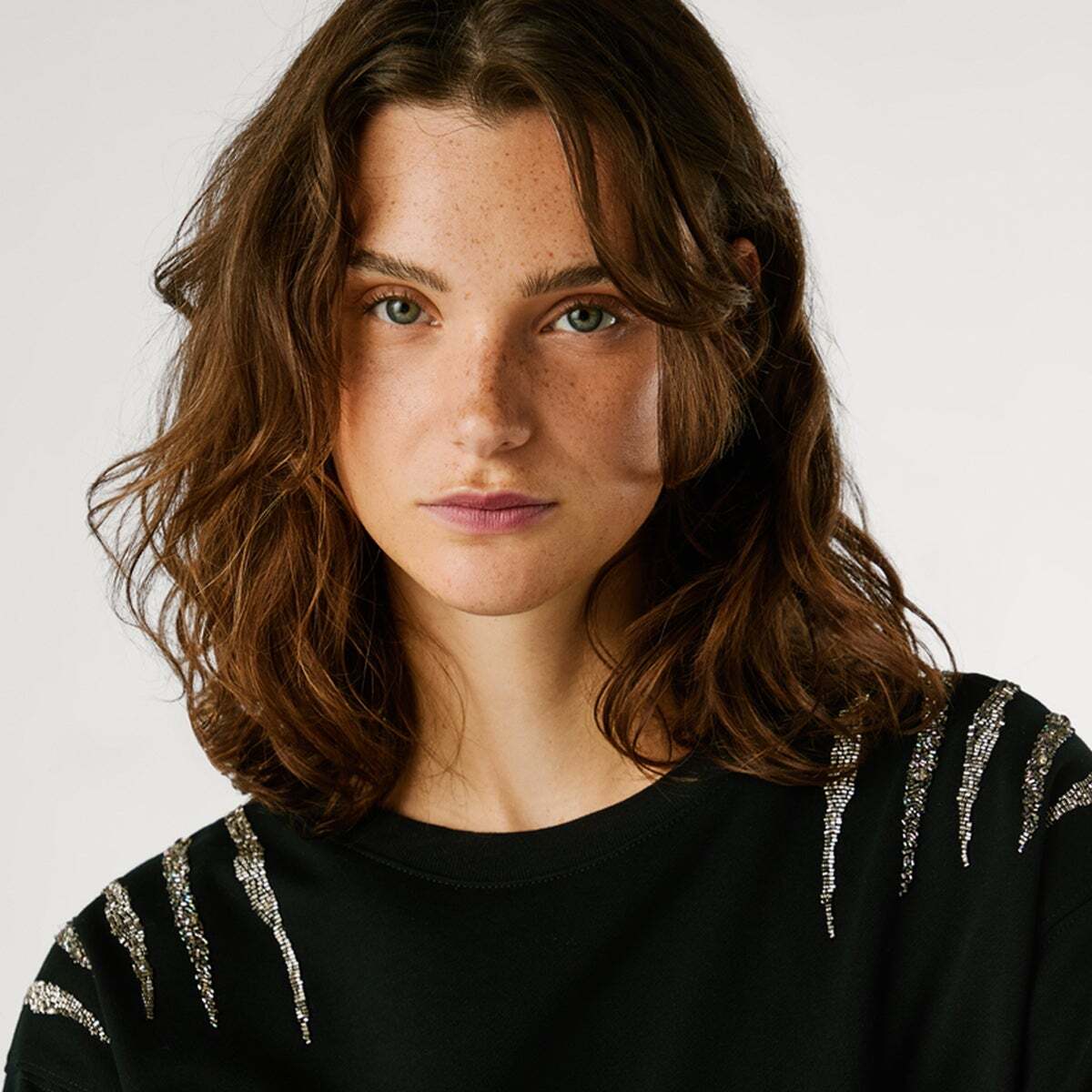 Sweat-Shirt À Col Rond Avec Détails En Strass noir, PEPE JEANS