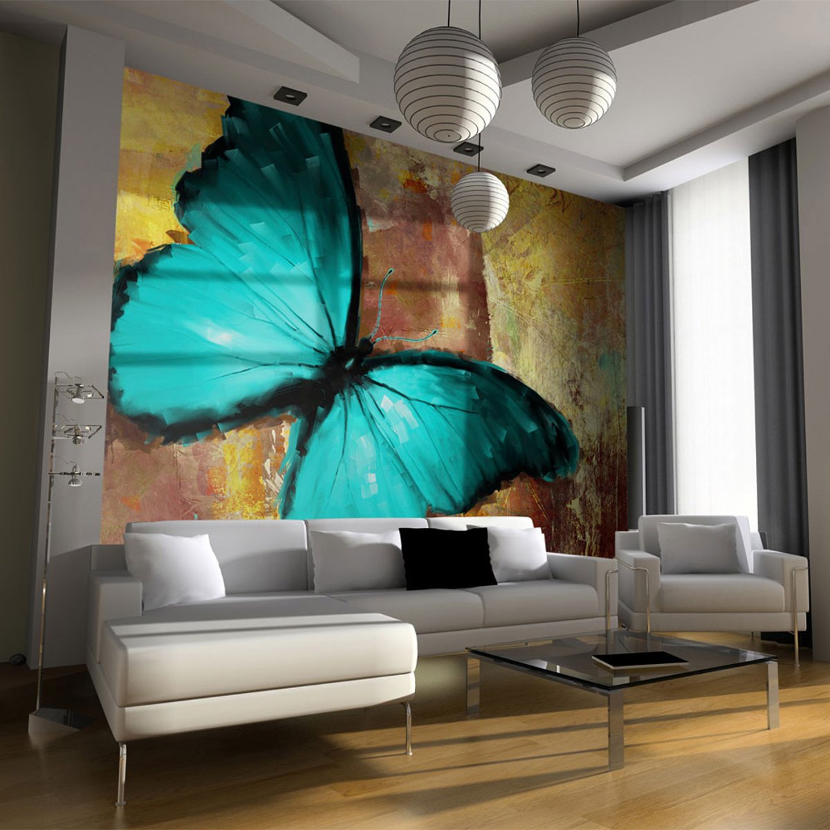 Papier peint intissé panoramique Animaux Painted butterfly beige, EDEN