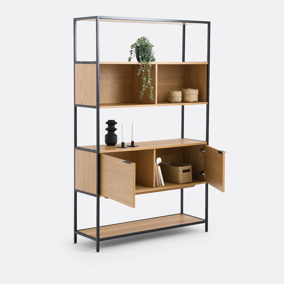 Bibliothèque modulable, 2 niches 2 portes, en plaqué chêne, VOLGA naturel, LA REDOUTE INTERIEURS