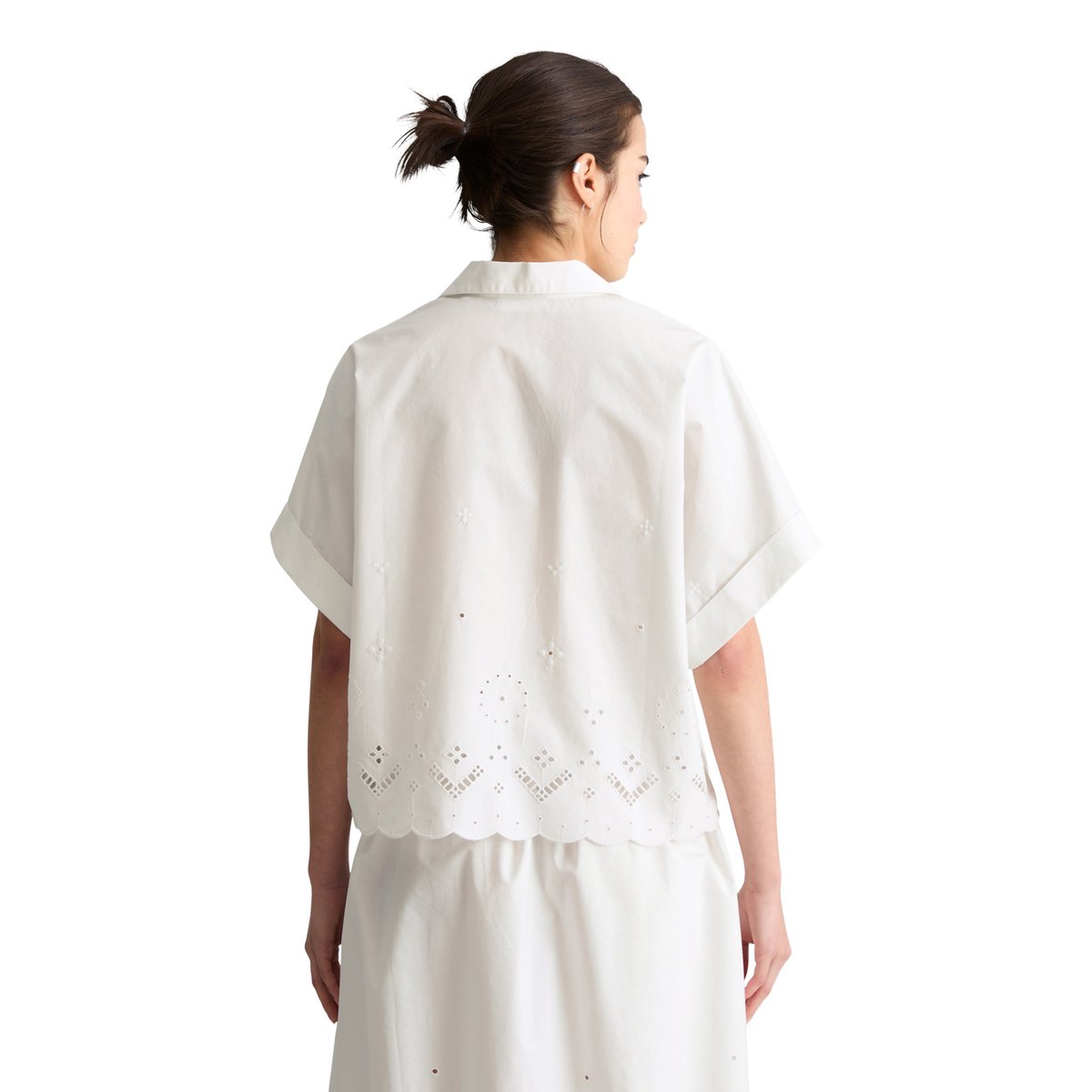 Chemisier en dentelle à manches courtes relaxed avec Broderie Anglaise blanc, MARC O’POLO DENIM