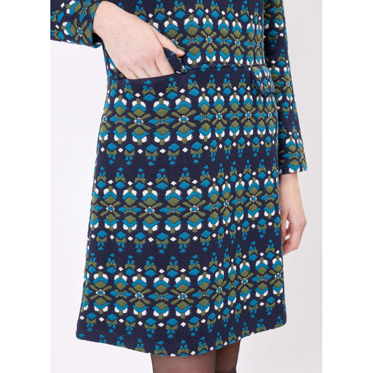 Robe droite imprimée en maille OSIE bleu foncé, PRINCESSE NOMADE