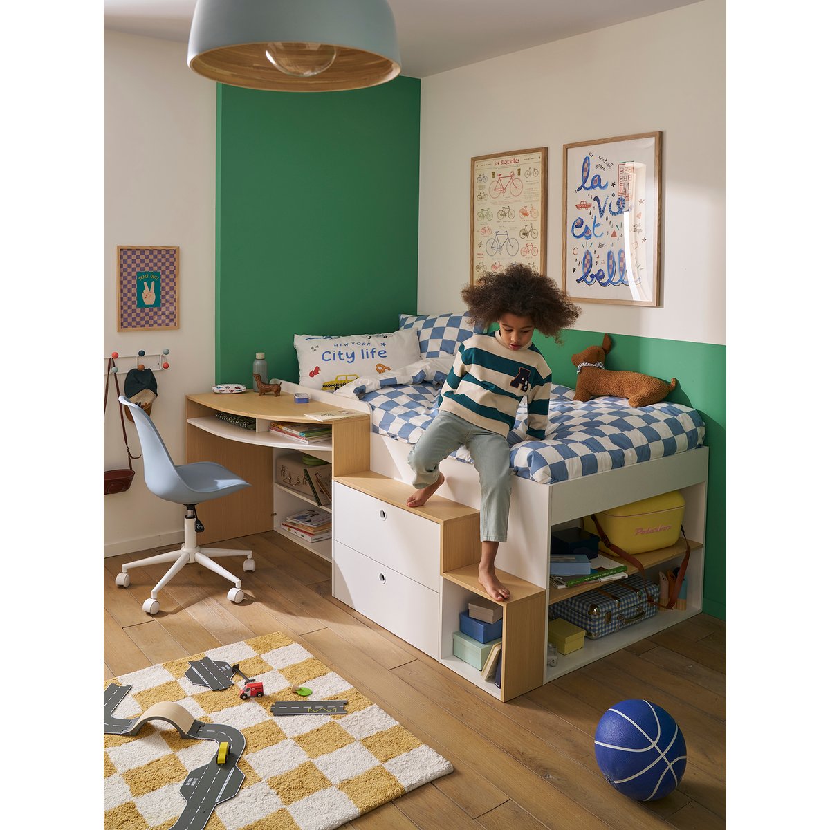 Lit enfant 90x190cm combiné avec bureau et rangement TEEN blanc, VERTBAUDET