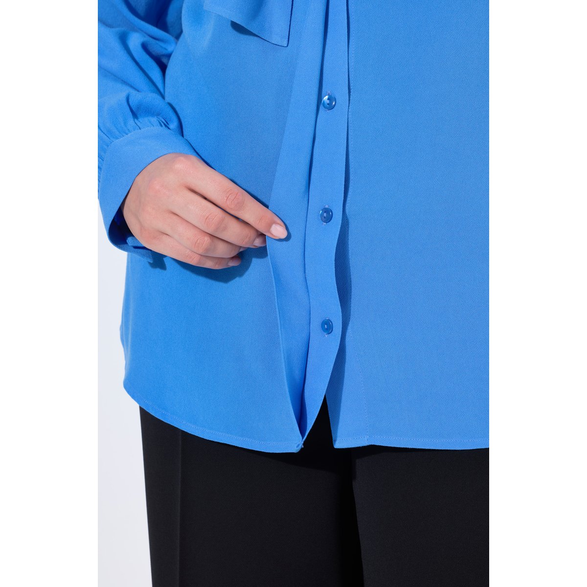 Blouse à manches longues avec châle intégré bleu roi, ULLA POPKEN
