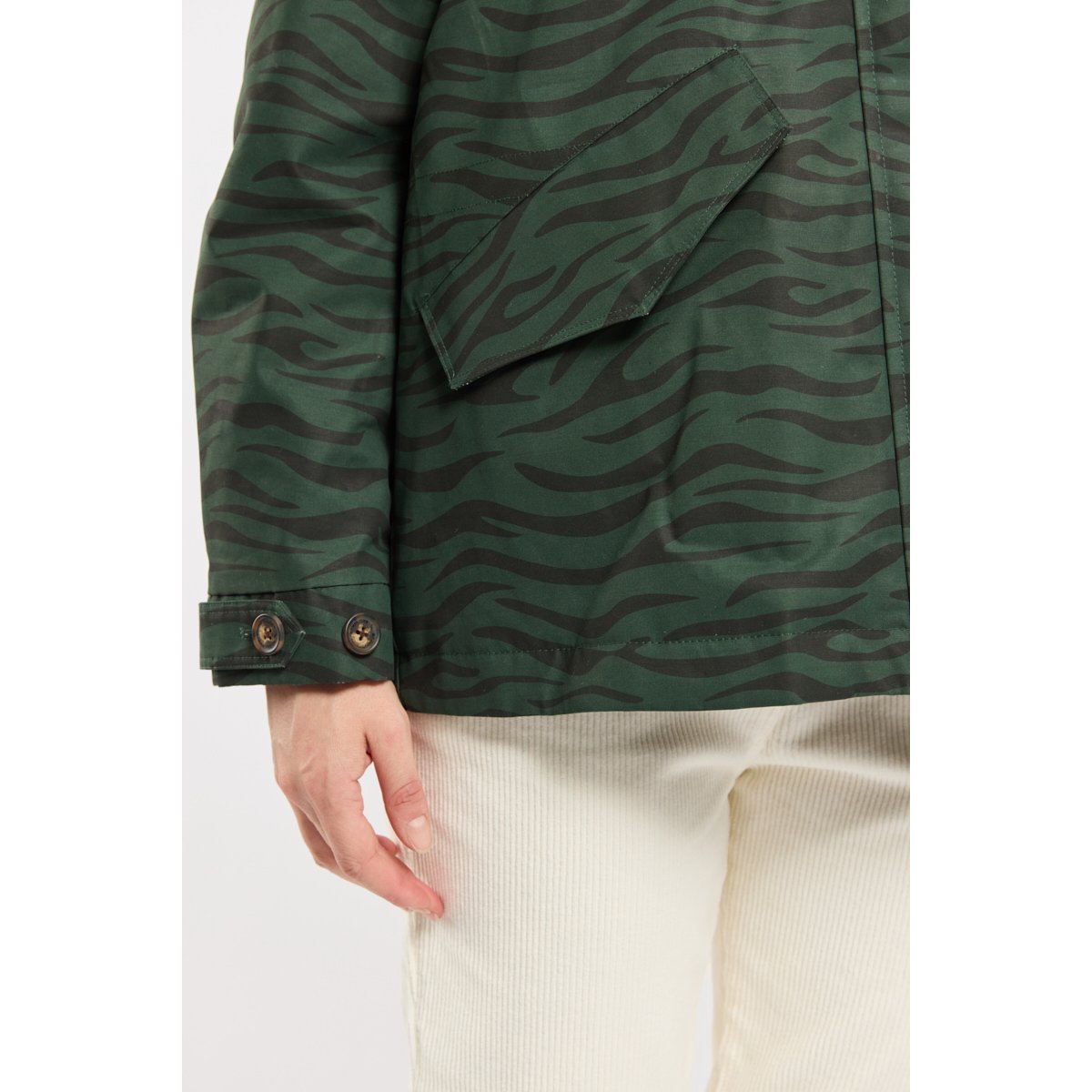 Parka courte en polyester recyclé BAGAD imprime vert foret, BERMUDES
