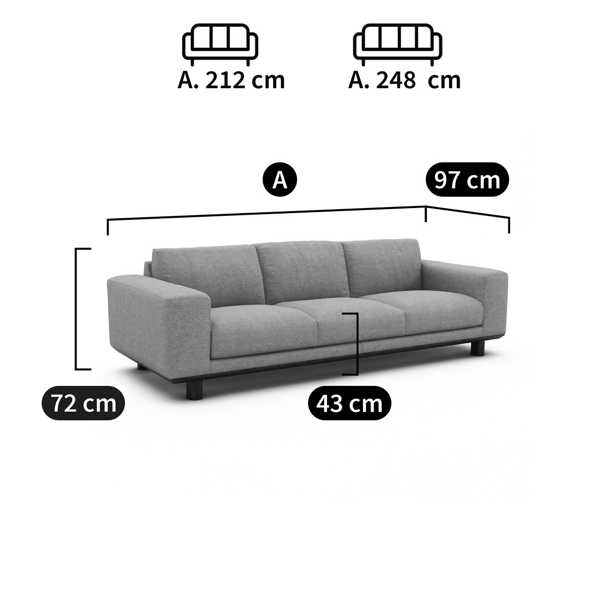 3- of 4-zits bank, badstof, Cerea zand, AM.PM
