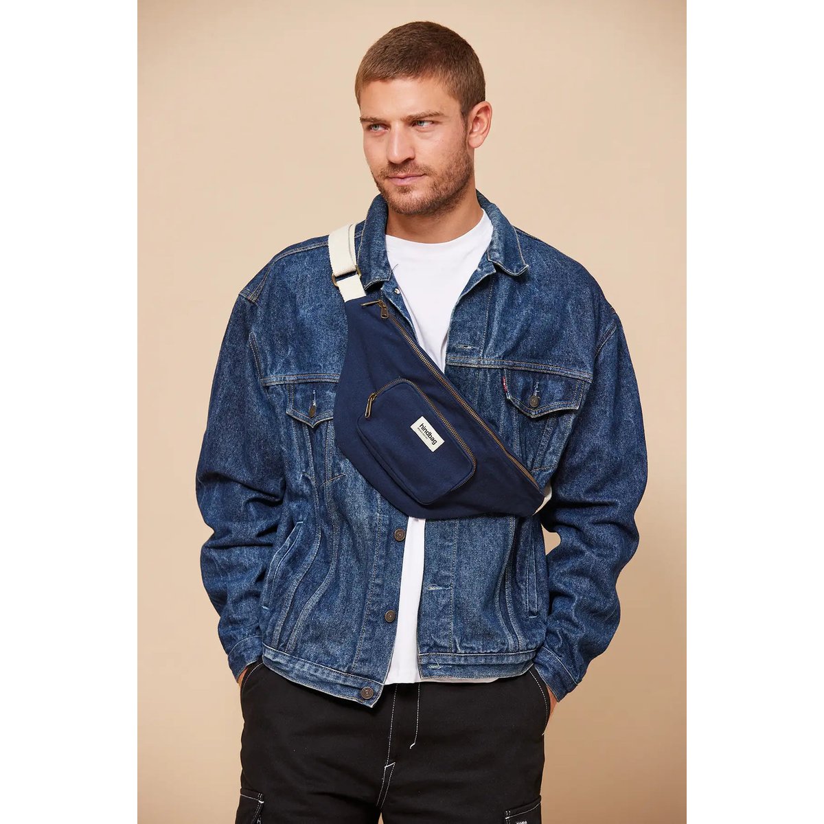 Sac banane XL en denim, SOFIA bleu navy, HINDBAG