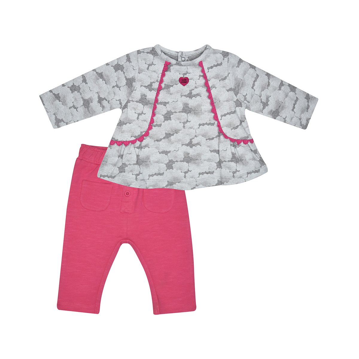 Tshirt pantalon mauricette maille bebe blanc, SUCRE D'ORGE