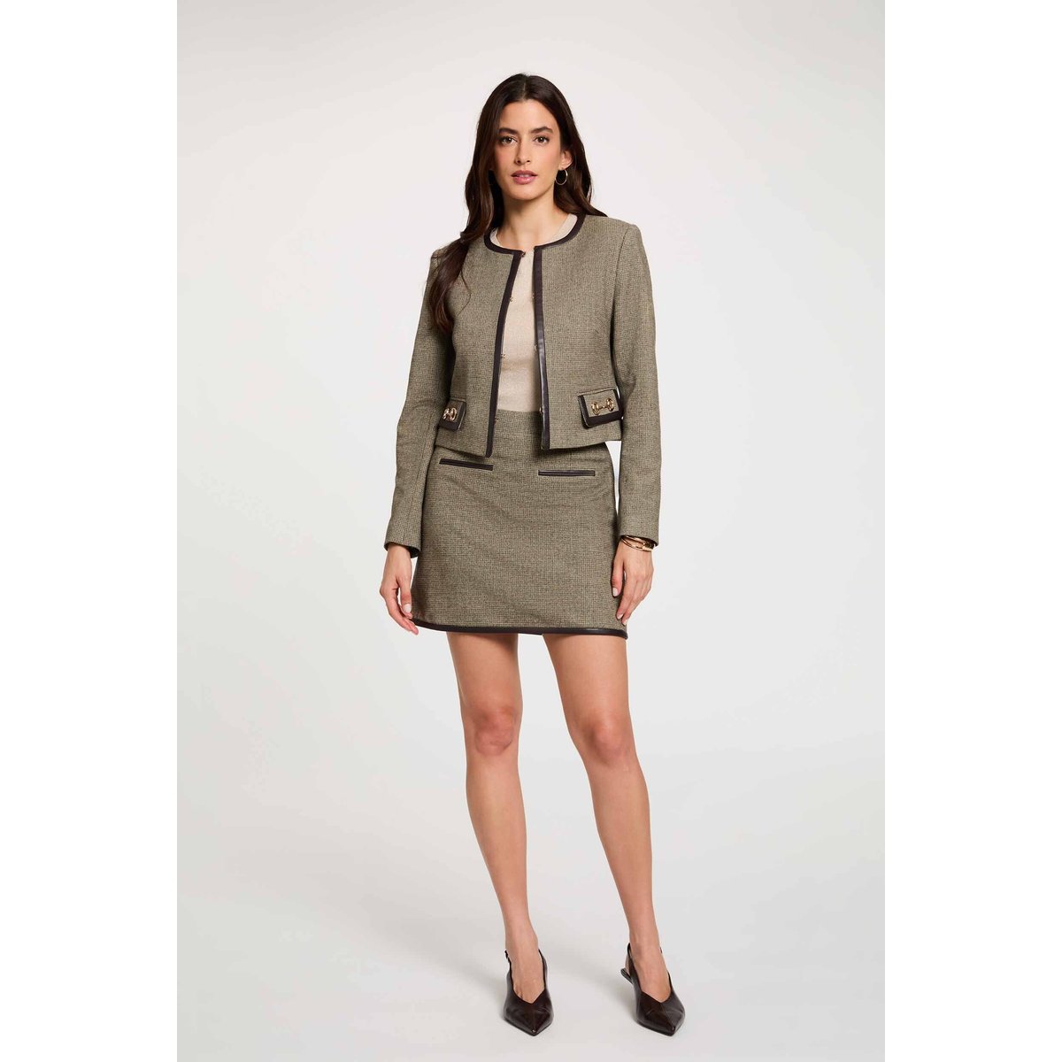 Veste droite cropped vert kaki, MORGAN