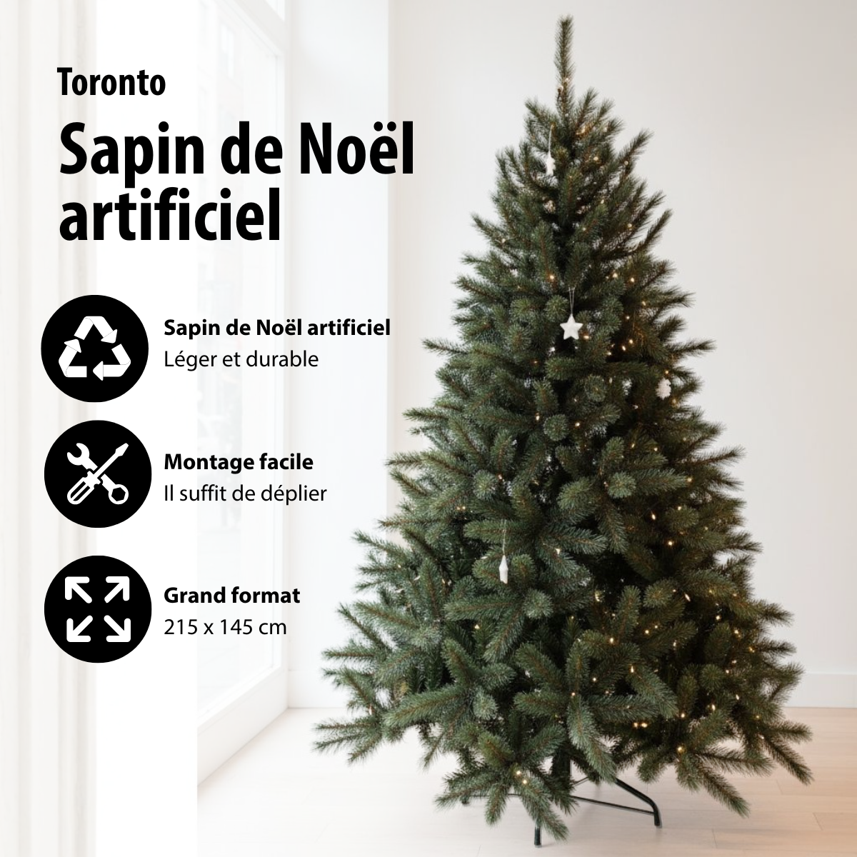 Sapin de Noël H215 cm TORONTO vert, BLACK BOX TREES