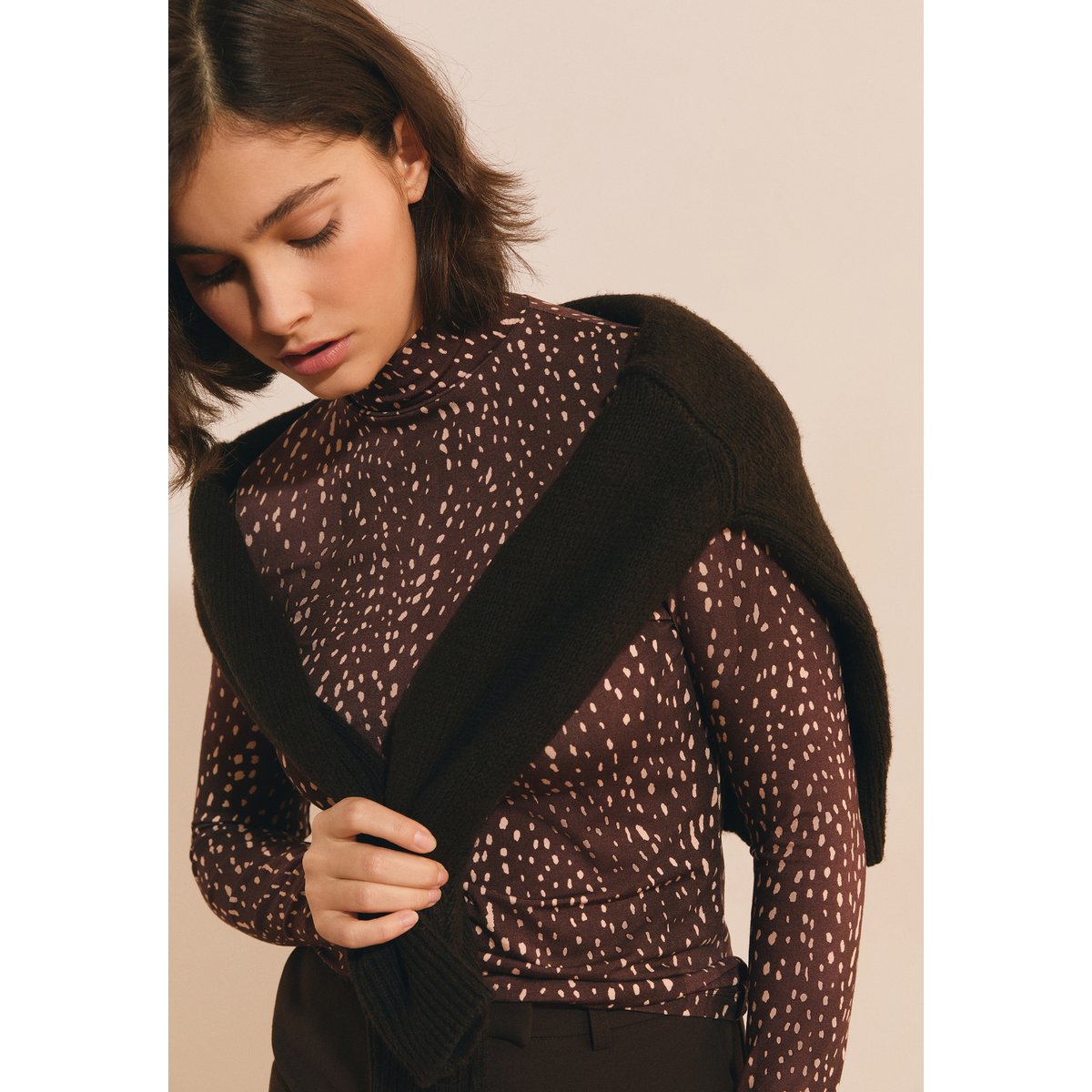 ETAM T-SHIRT ADISON - TSHIRT ML imp fd marron, ETAM