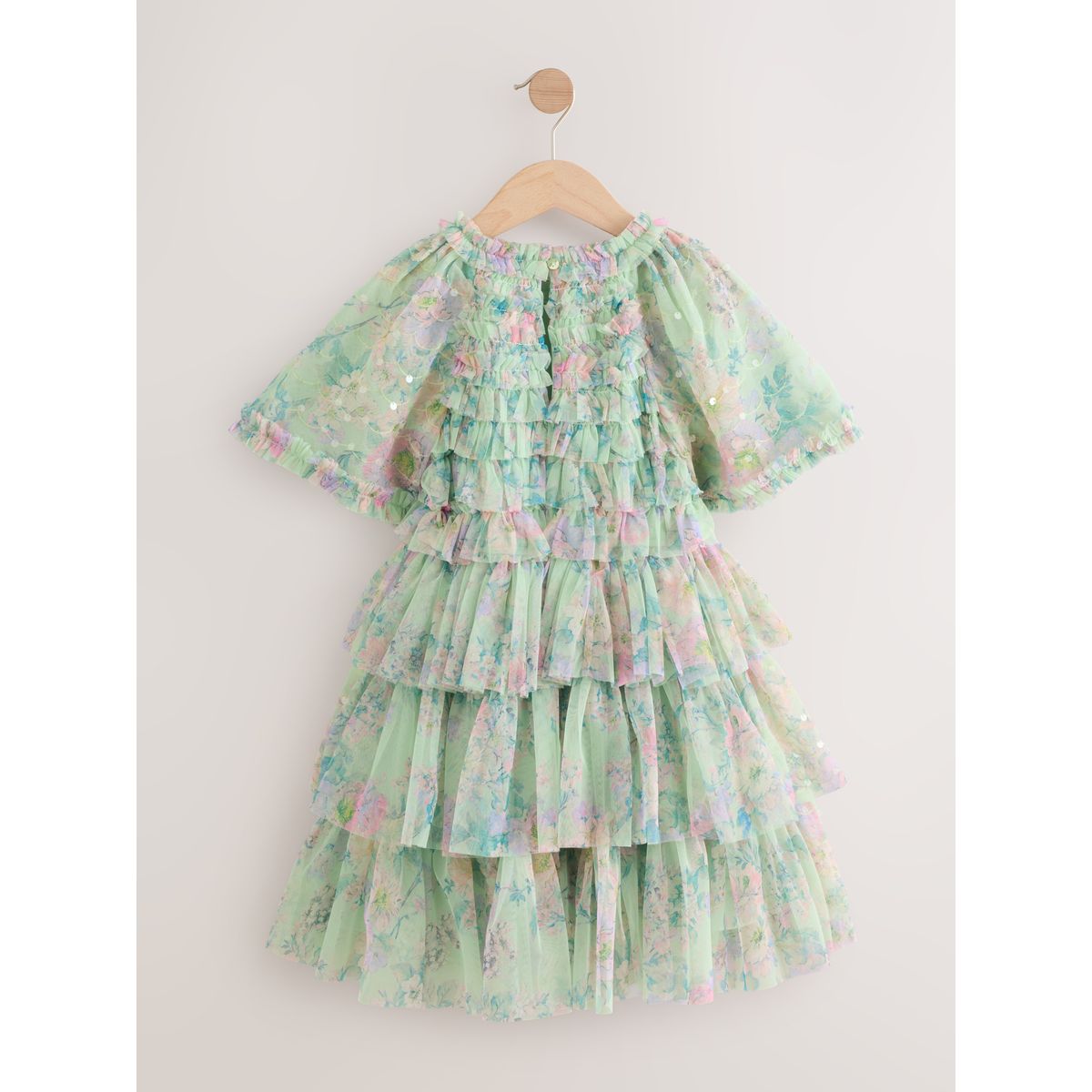Robe en tulle à volants et fleurs sequins vert menthe, NEXT