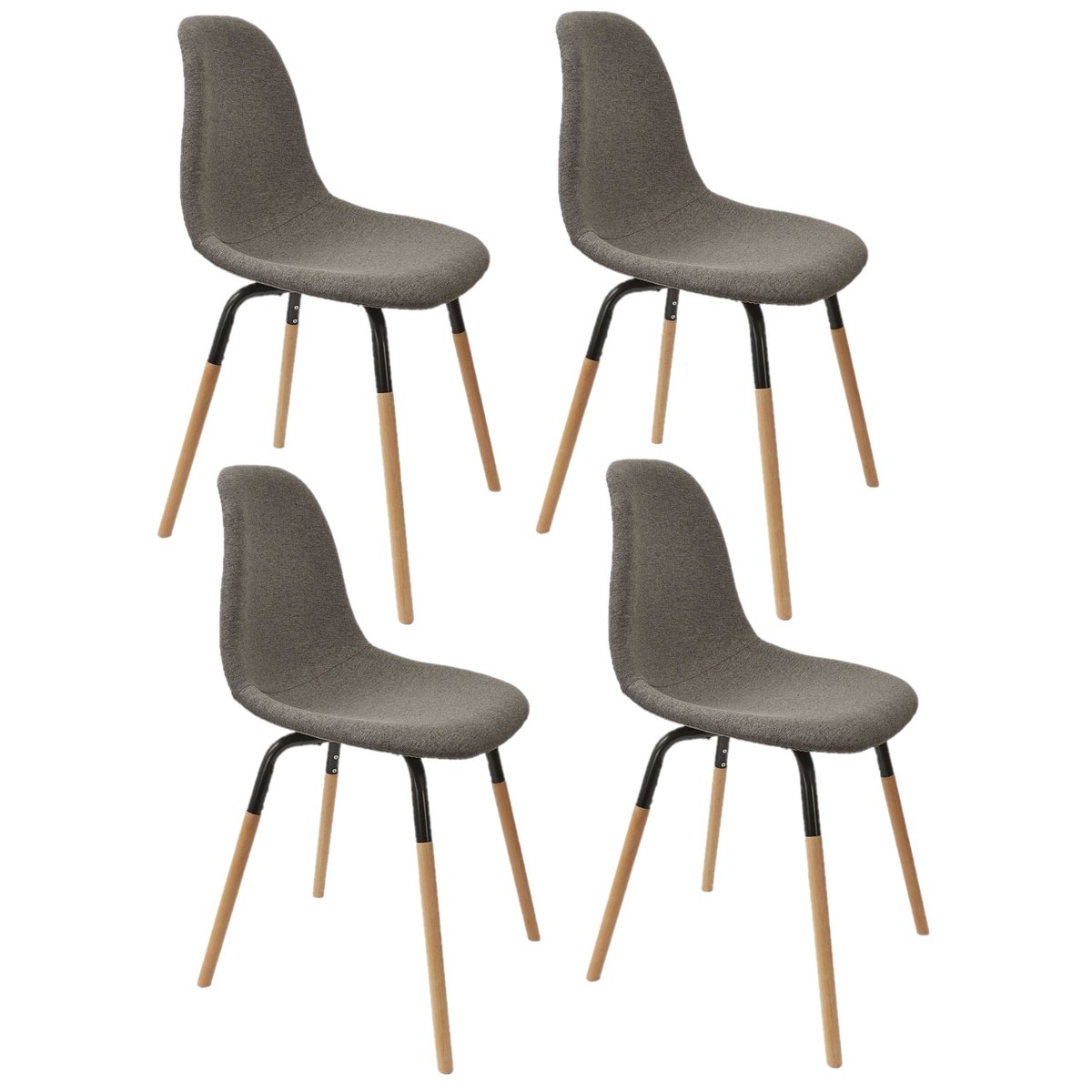 Lot de 4 chaises à pieds bicolores en tissu et métal PHENIX gris foncé, TOILINUX