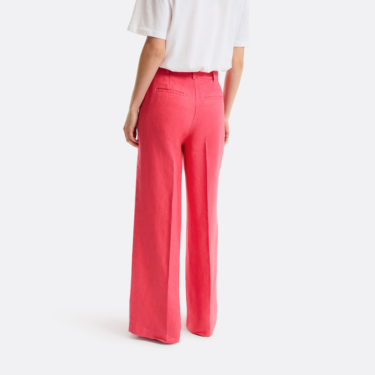 Linen Pleat Front Wide Leg Trousers strawberry pink, LA REDOUTE COLLECTIONS