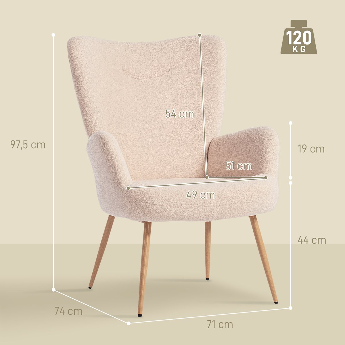 Accent Chair Tissu bouclette Beige beige, HOMCOM