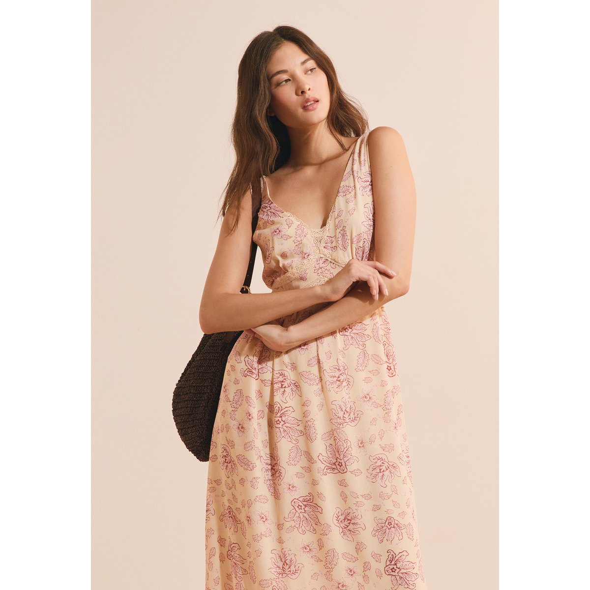 Robe midi col V à motifs ROMA IMP multicolore, ETAM