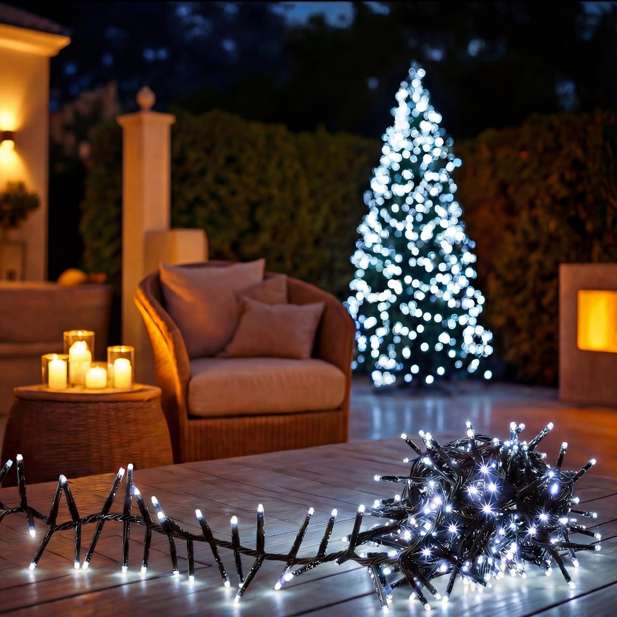 Guirlande lumineuse micro-LED d'extérieur 10 m 1000 LED multicolore 8 fonctions solaire blanc froid, FEERIC LIGHTS & CHRISTMAS