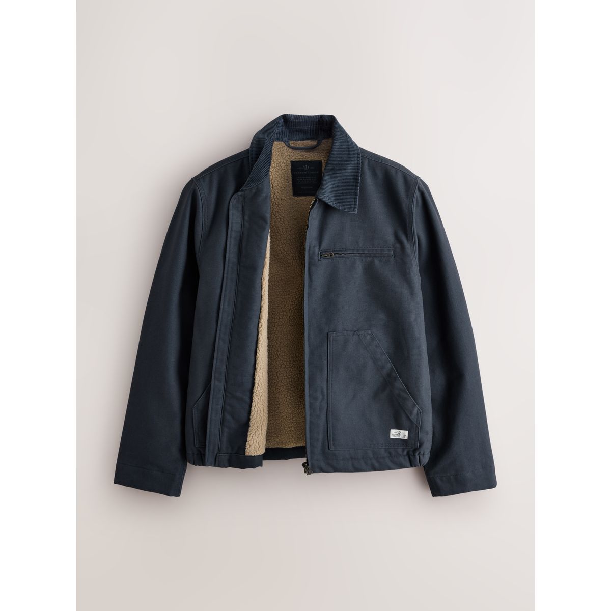 Veste en toile déperlante et peau lainée bleu marine, NEXT