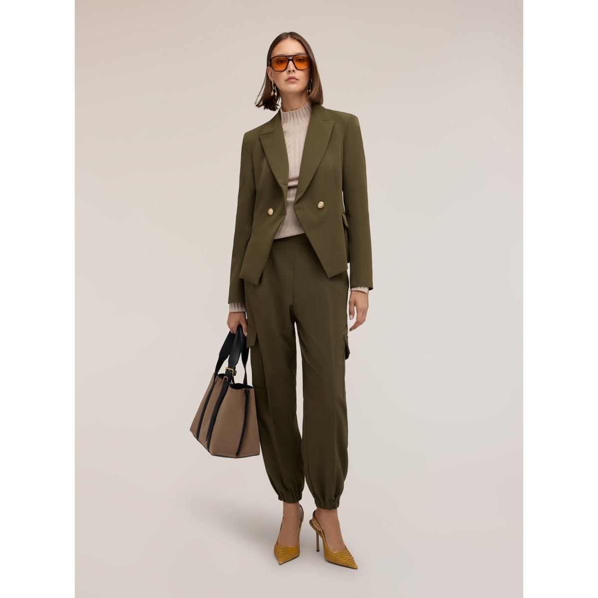 Pantalon cargo avec cheville élastiquée verde militare, MOTIVI