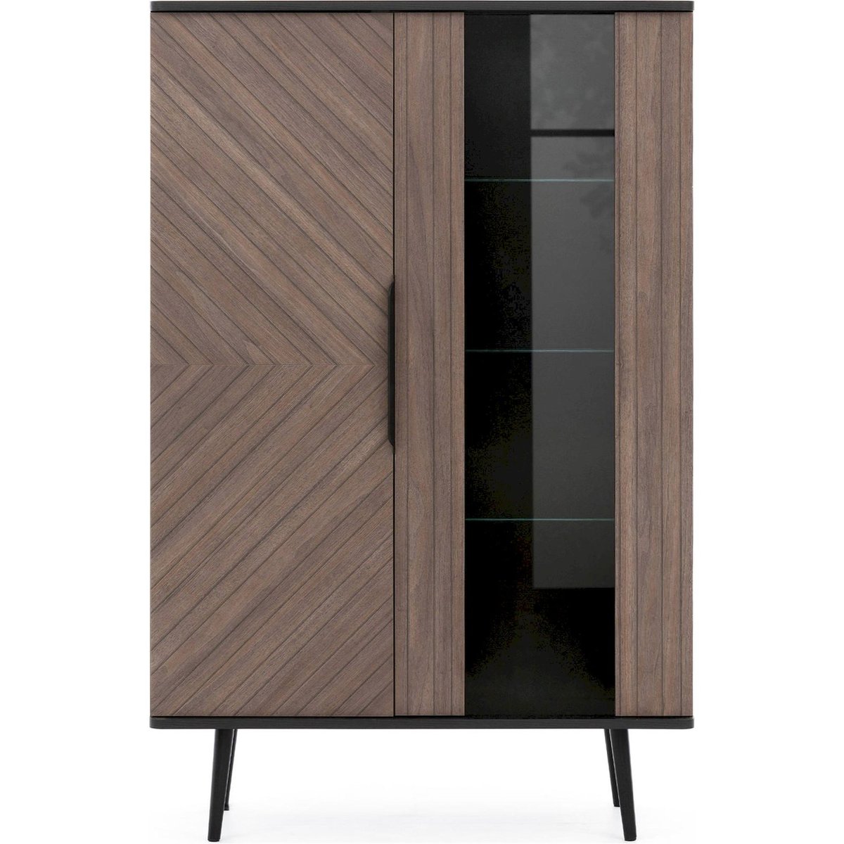 Vitrine 2 portes collection RINNILI noir graphite et effet bois captains deck, RECOLLECTION
