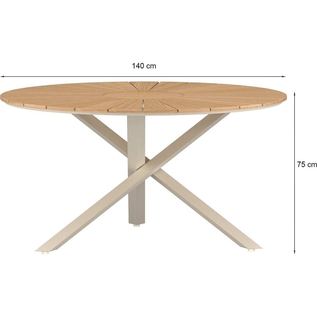 Table de jardin ronde en teck MEXICO beige et teck naturel, RECOLLECTION