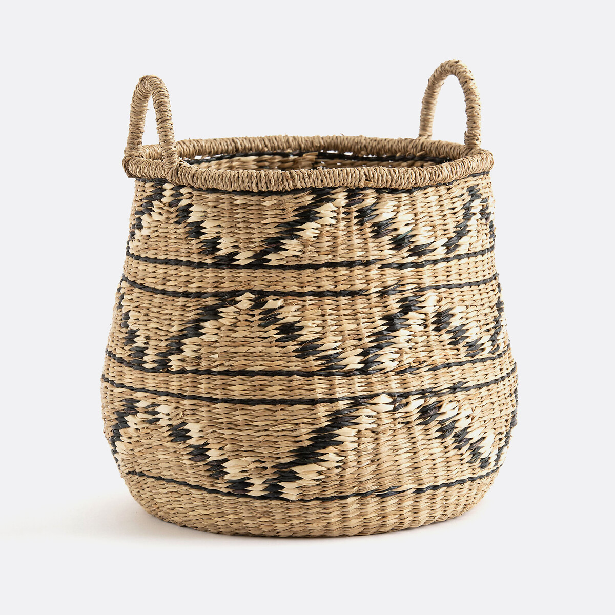 Panier rond en jonc de mer, Zac naturel/noir, LA REDOUTE INTERIEURS