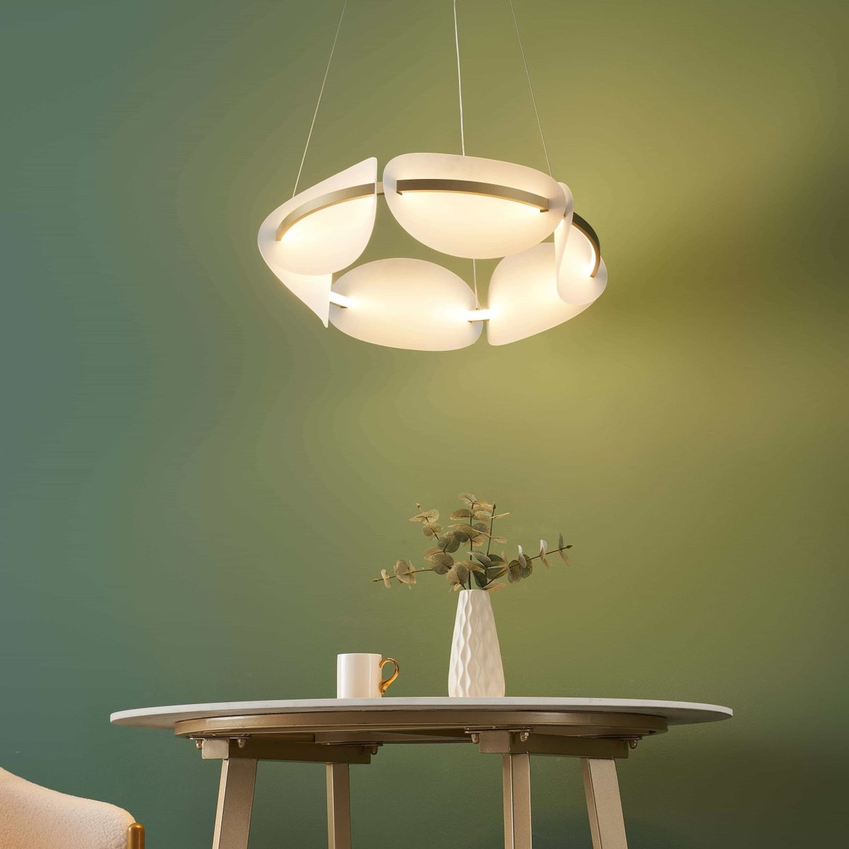Suspension LED capsule galbée - CRISTALIA blanc et doré, KOSILUM