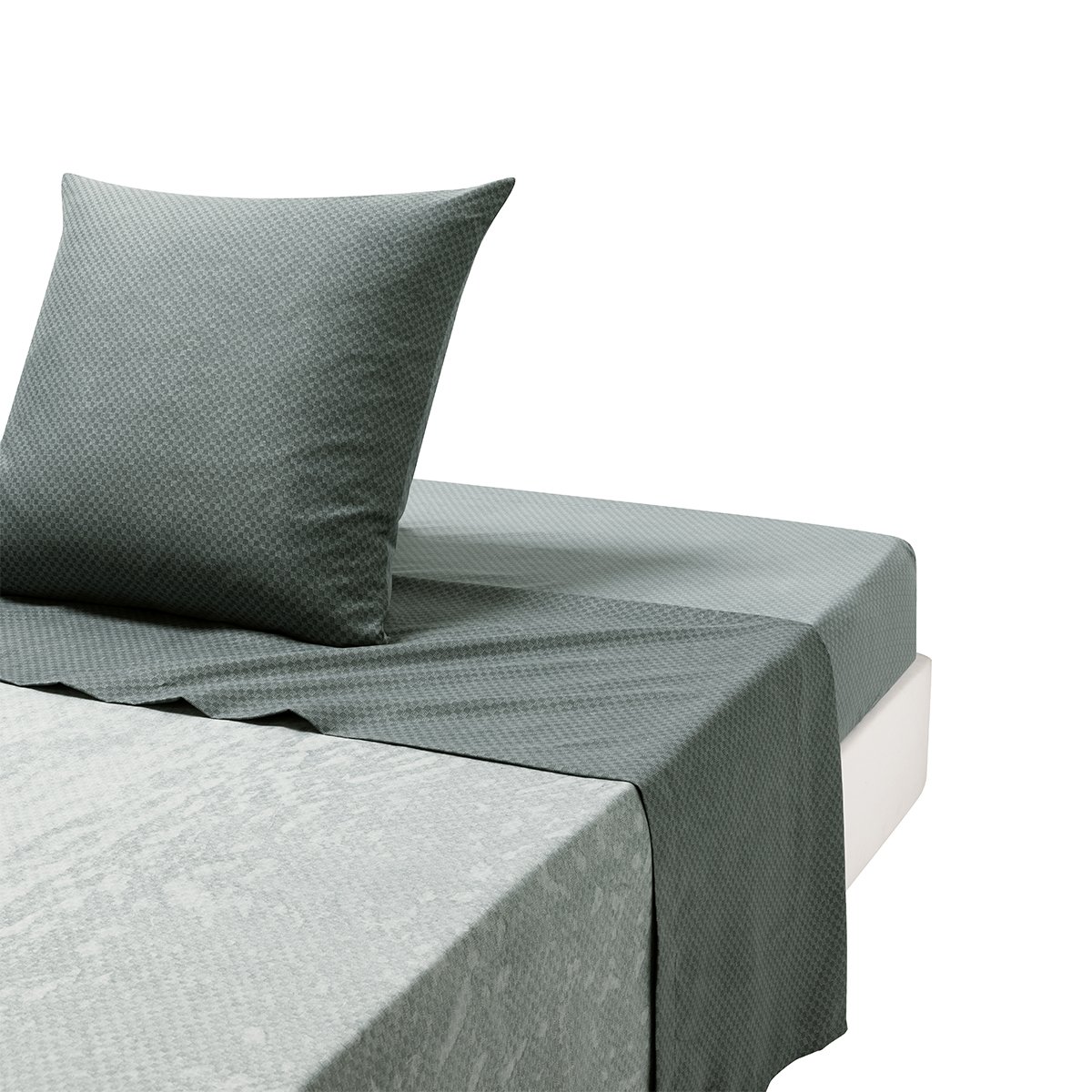 Drap plat imprimée en microfibre, ALBAN bleu, A DEMAIN