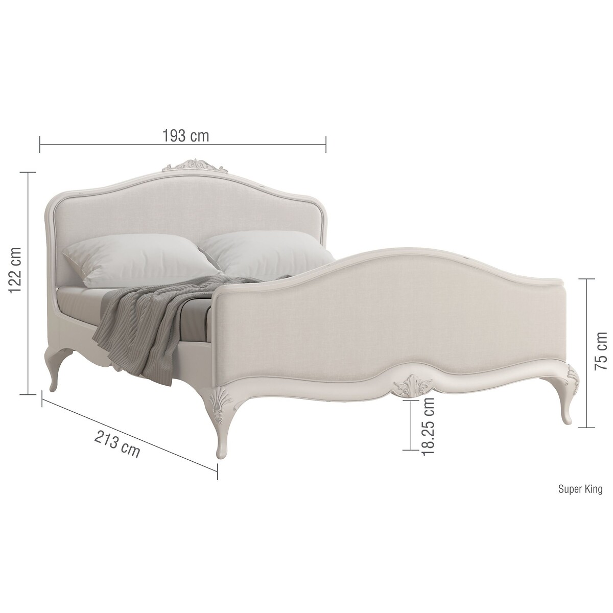Etienne French-Vintage Upholstered Bed grey white , WILLIS & GAMBIER