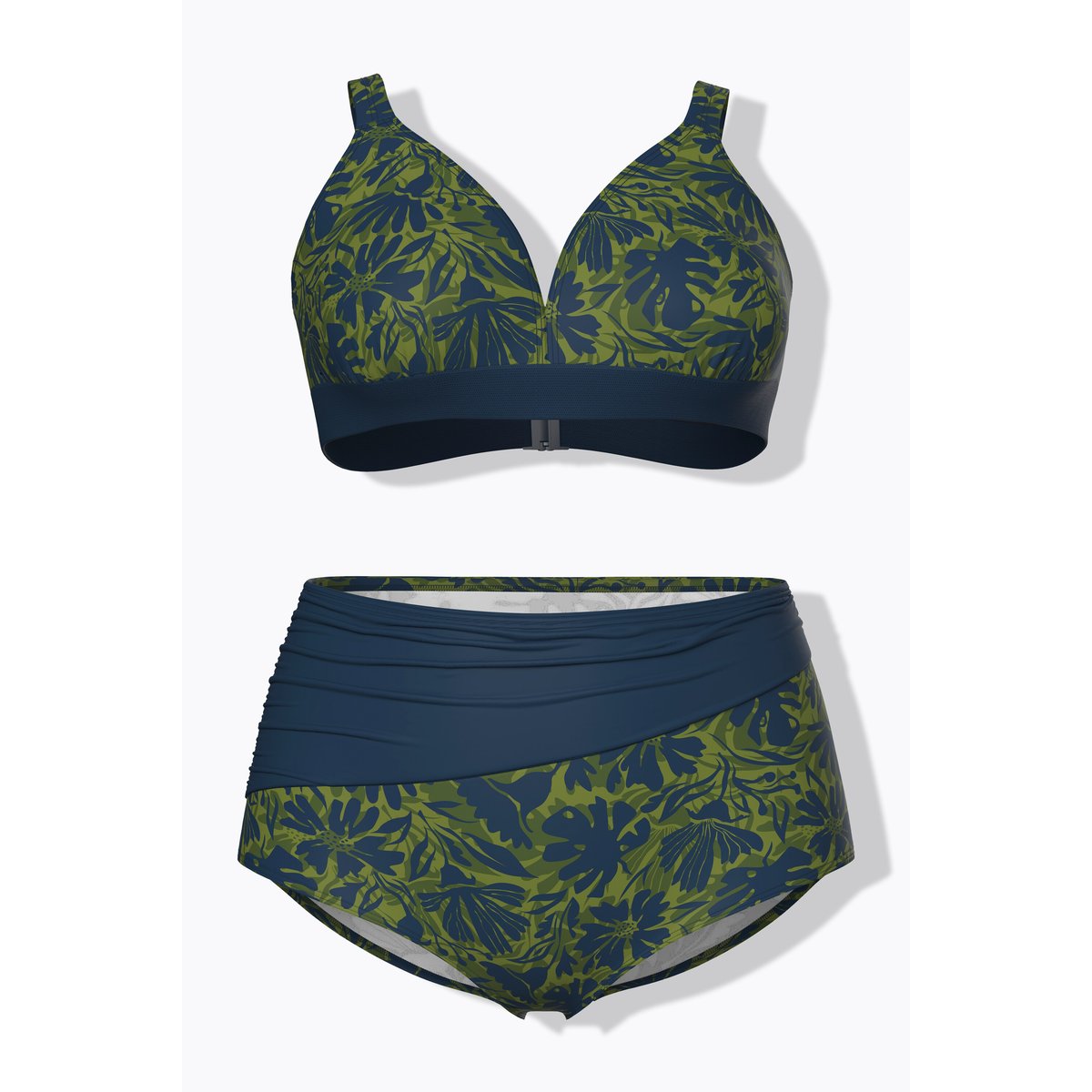 Bikini à fleurs, sans bonnets souples bleu foncé, ULLA POPKEN