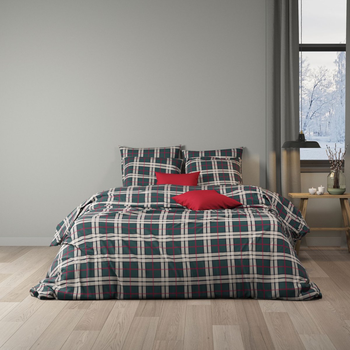 Parure de lit flanelle à carreaux Noël vert, TERRE DE NUIT