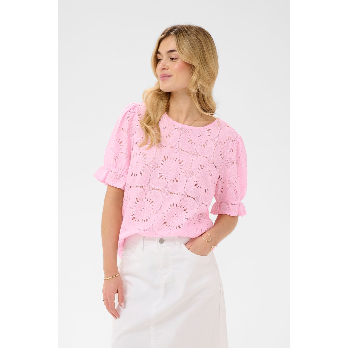 Blouse à manches courtes rose cherry blossom, CREAM
