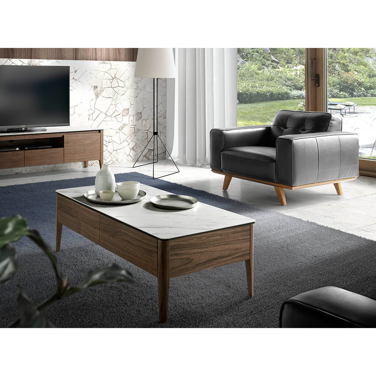 Table basse rectangulaire en porcelaine, marbre et noyer blanc | noyer, ANGEL CERDA