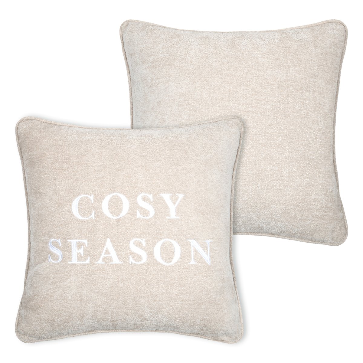 Coussin décoratif avec message brodé "Cosy Season" beige, LOVELY CASA
