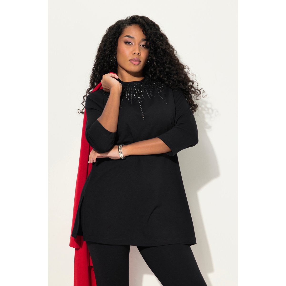 Sweat-shirt à col montant et manches longues noir, ULLA POPKEN