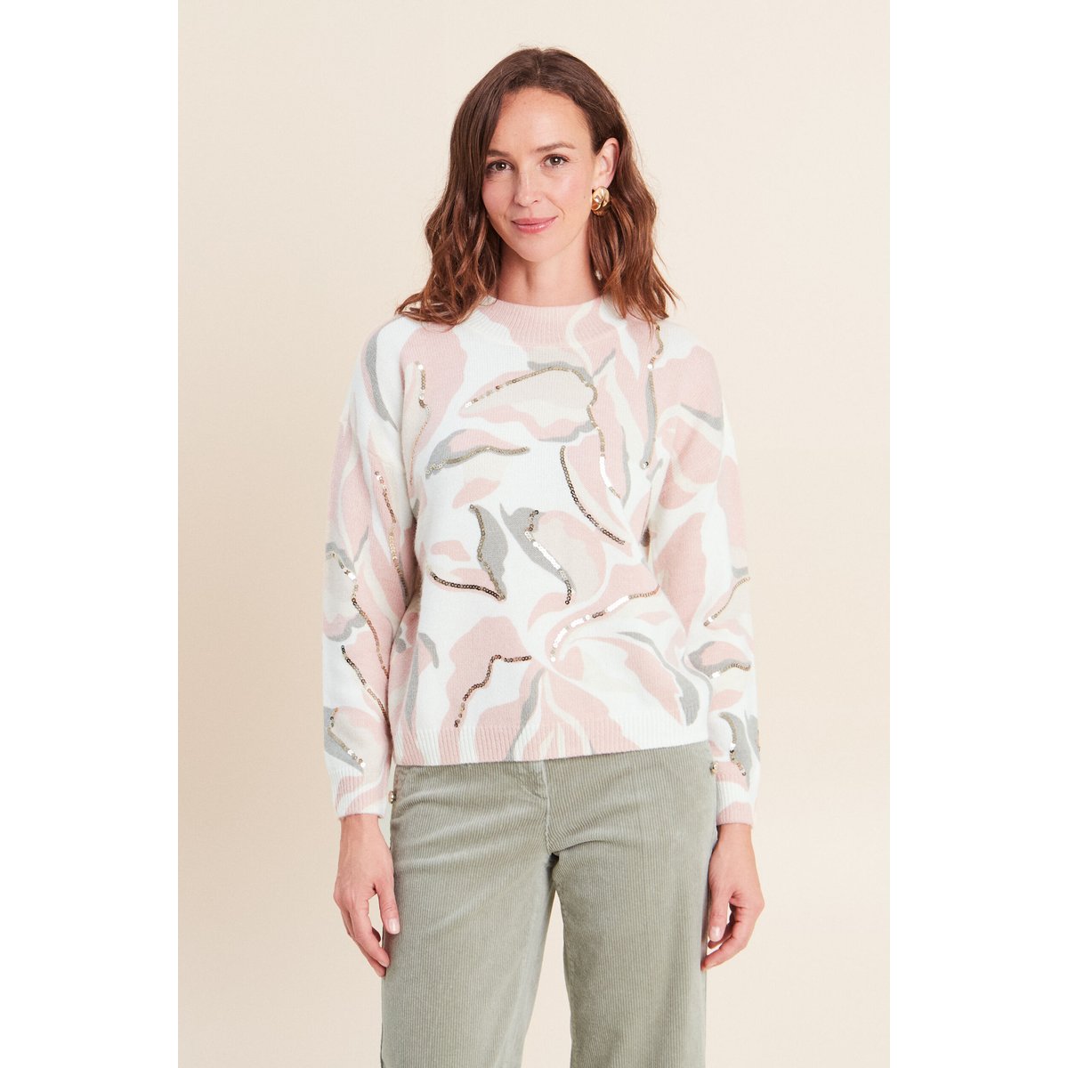 Pull col rond à sequins rose, BREAL